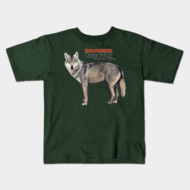 Endangered Grey Wolf Kids T-Shirt by Heather Dorsch Creations